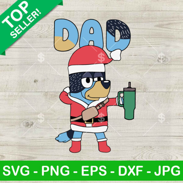 Bluey Dad Christmas Stanley Tumbler SVG, Retro Bluey Santa SVG, Funny Dad Christmas SVG Cricut Files