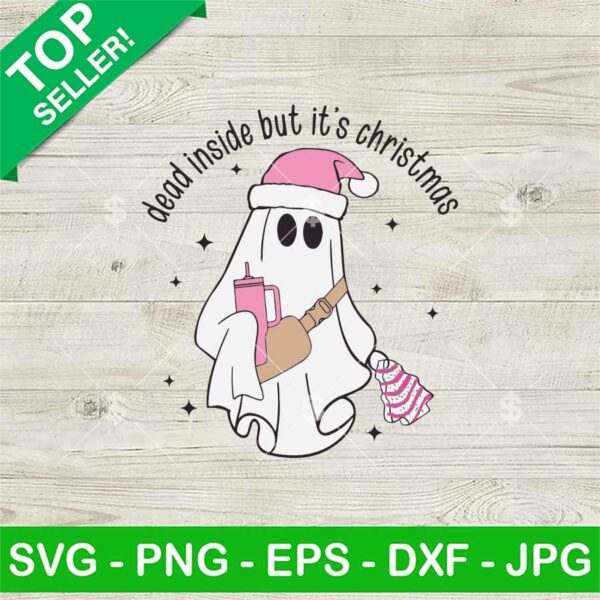 Retro Ghost Dead Inside But It's Christmas SVG, Boojee Ghost SVG, Ghost Christmas Cake SVG, Funny Halloween SVG PNG DXF EPS
