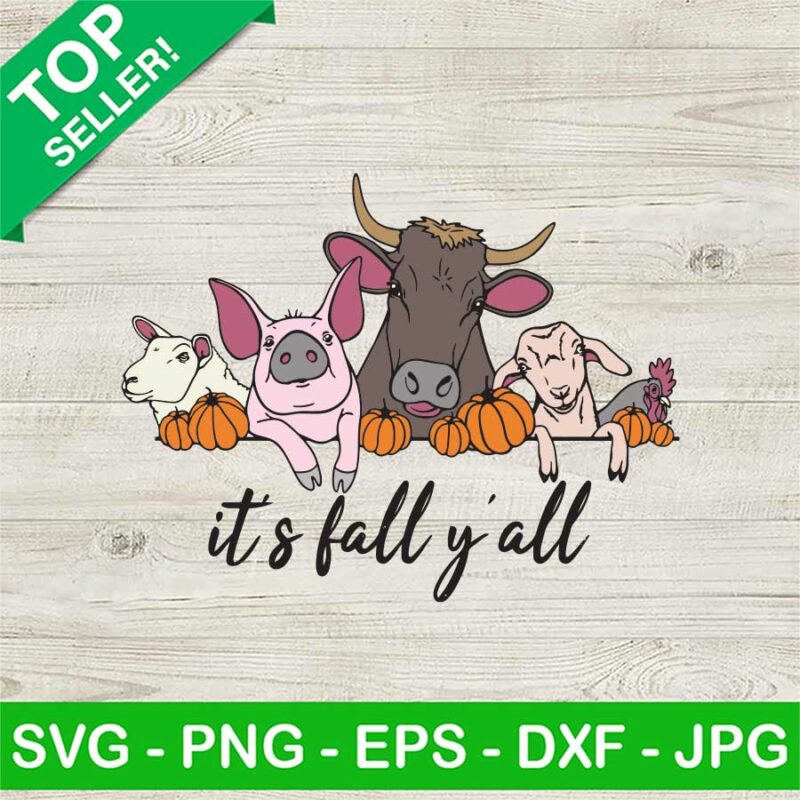 It's Fall Y'all Farm Animals SVG, Farm Animals With Pumpkin SVG, Retro Fall SVG PNG DXF EPS Cricut