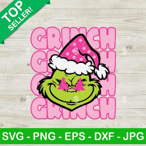 Grinch Pink Preppy Christmas SVG, Grinch Face Pink Hat SVG, Grinch Face ...