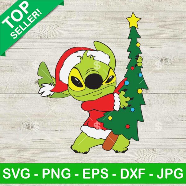 Stitch With Christmas Tree Grinch Style SVG
