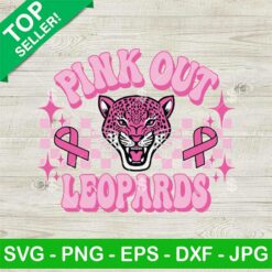 Pink Out Leopards Breast Cancer SVG, Breast Cancer Awareness Groovy Checkered Panther Preppy SVG, Breast Cancer Awareness Pink Ribbon SVG