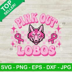 Pink Out Lobos Breast Cancer SVG, Breast Cancer Awareness Groovy Checkered SVG, Lobos Breast Cancer Pink Ribbon SVG