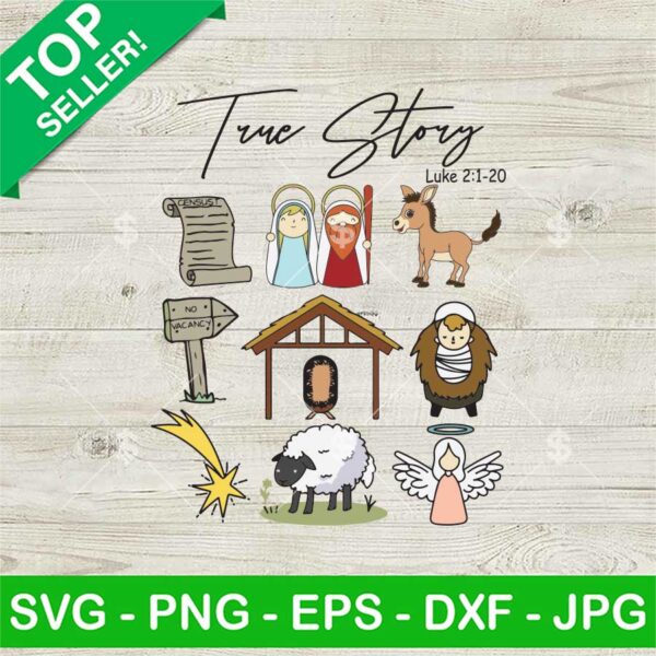 Jesus True Story Nativity Christmas SVG, Nativity Christmas Scene SVG, Faith Christmas SVG PNG DXF EPS