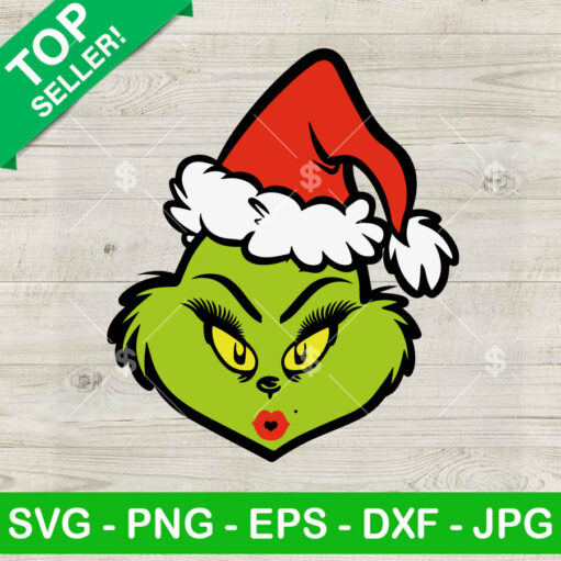 Mrs Grinch With Santa Hat Svg