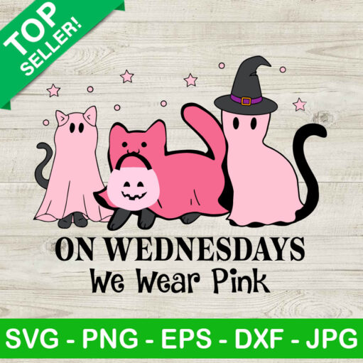 Ghost Cat On Wednesdays We Wear Pink Svg