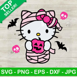 Hello Kitty Pink Mummy SVG, Hello Kitty Halloween SVG, Mummy Cat SVG, Pink Pumpkin SVG PNG DXF EPS