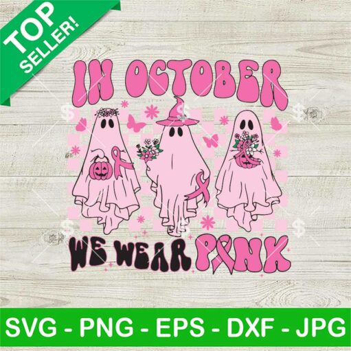 In October We Wear Pink Floral Ghost Svg