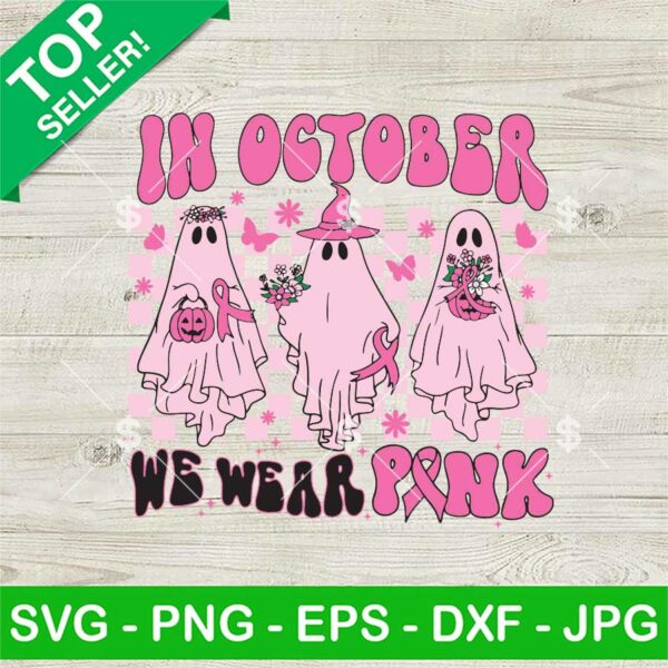 In October We Wear Pink Floral Ghost SVG