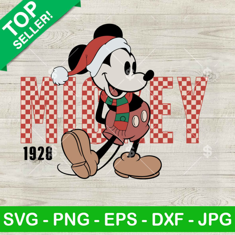 Vintage Mickey Mouse Christmas Checkered SVG