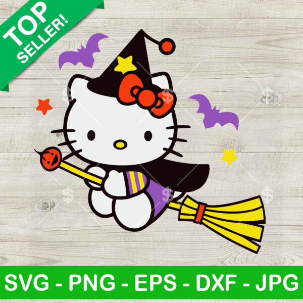 Cute Hello Kitty Witches SVG, Cute Kitty Cat Witch SVG, Hello Kitty Halloween SVG, Kitty Witches SVG