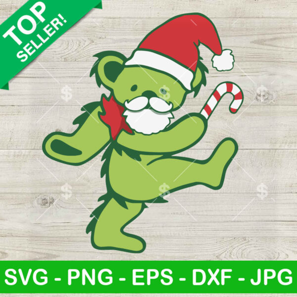 Grateful Dead Dancing Bear Christmas SVG, Grateful Dead SVG, Grateful Dead Bear Santa Hat SVG PNG DXF EPS