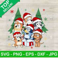 Bluey Family Christmas Tree SVG, Bluey Bingo Santa Hat SVG, Cute Bluey Dog Xmas SVG PNG DXF EPS