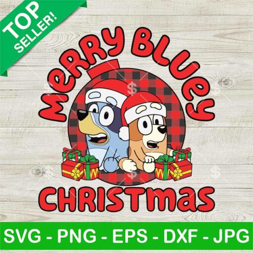 Merry Bluey Christmas Buffalo Plaid Svg