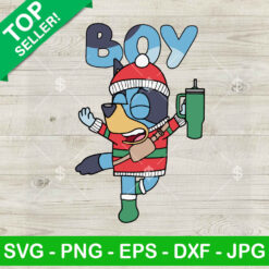 Bluey Boy Christmas Stanley Tumbler SVG, Bluey Merry Christmas SVG, Retro Bluey SVG PNG EPS DXF