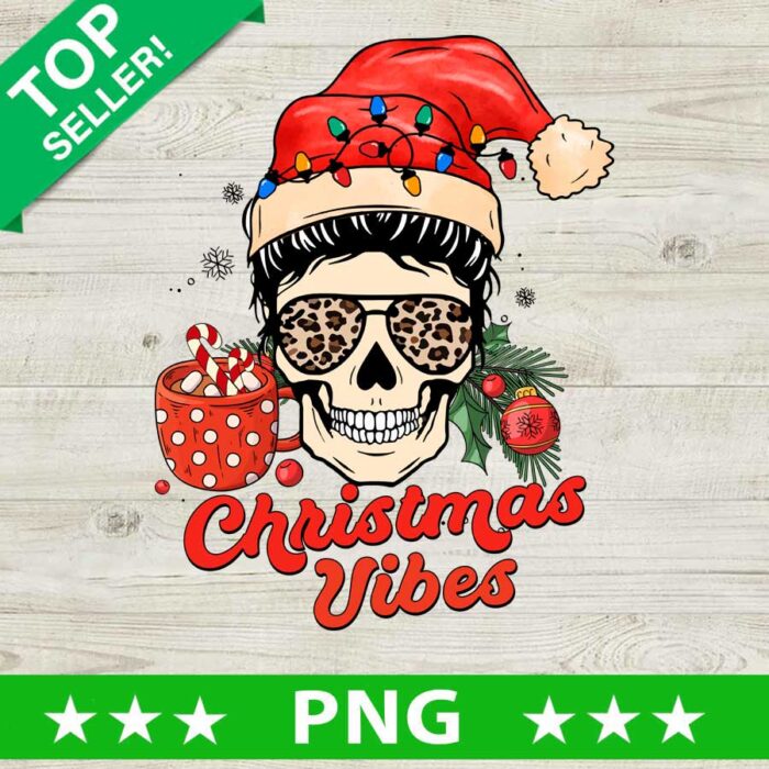 Leopard Messy Bun Skull Christmas Vibes PNG