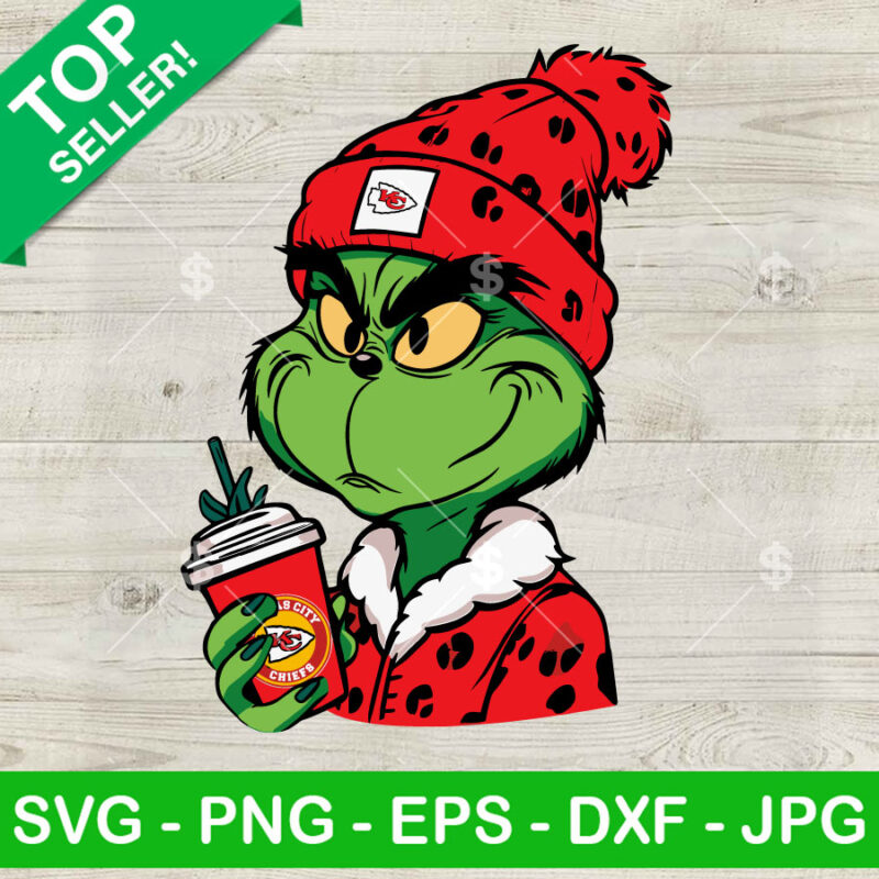 Bougie Leopard Grinch Kansas City Chiefs SVG, Grinch NFL Kansas City Chiefs SVG, Grinch Coffee Cup SVG Cut Files