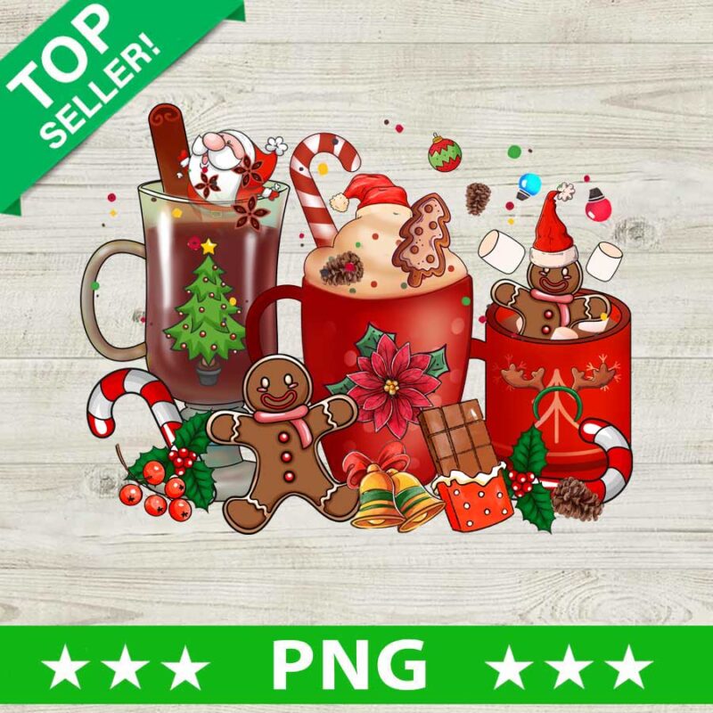 Christmas Coffee Mug Gingerbread PNG, Christmas Coffee Cocoa Drinks Sublimation transfer PNG, Xmas Holiday PNG