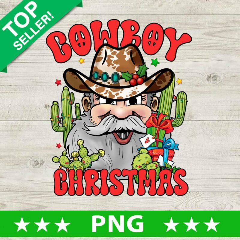 Cowboy Christmas PNG, Western Santa Christmas Sublimation transfer PNG, Retro Santa PNG