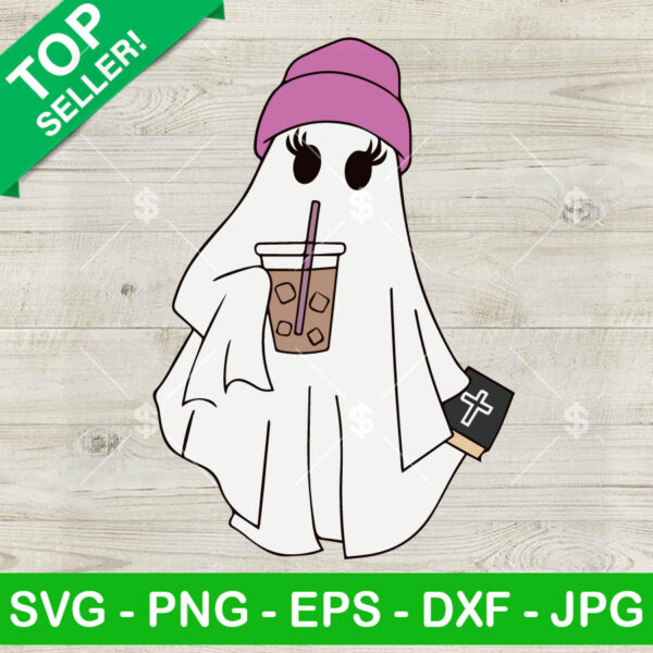 Cute Ghost Drinking Coffee SVG
