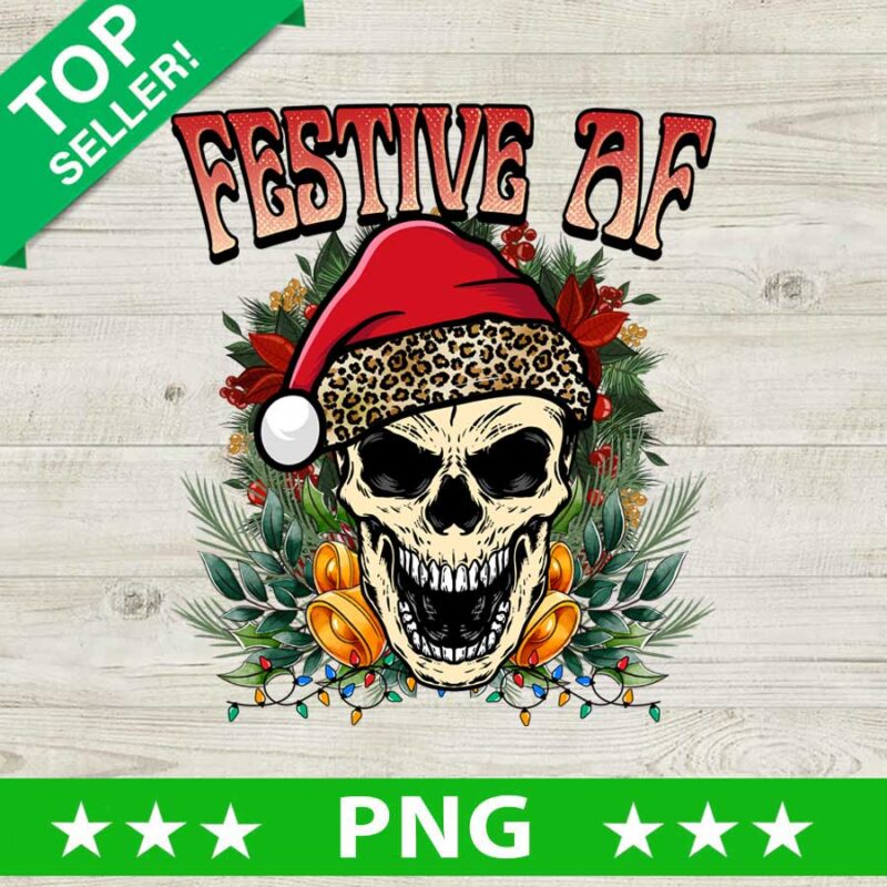Festive AF Santa Skull PNG, Leopard Sugar Skull Christmas Sublimation transfer PNG, Christmas Holiday PNG