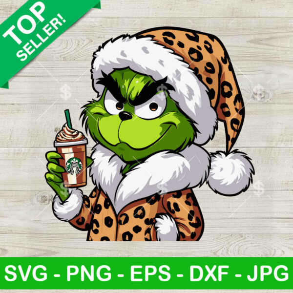 Bougie Leopard Grinch Starbucks Cup SVG, Grinch Starbucks Coffee SVG, Cute Grinch Xmas Drink SVG PNG DXF EPS