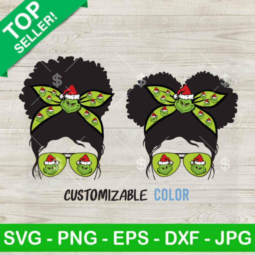 Afro Grinch Messy Bun Customizable Color SVG