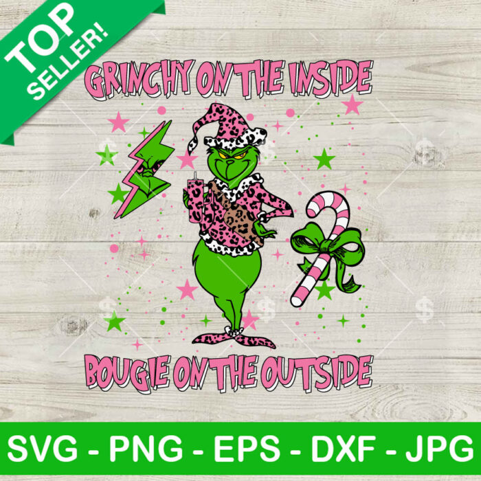 Leopard Grinchy On The Inside Bougie On the Outside SVG, Pink Grinch Stanley Tumbler Christmas SVG, Santa Grinch SVG PNG DXF EPS