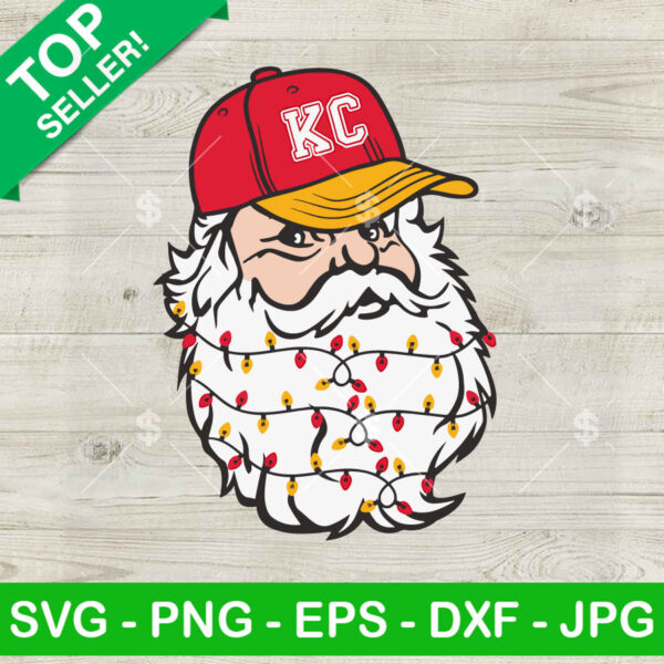 KC Chiefs Santa Claus SVG, NFL Santa Christmas Light SVG, Chiefs Logo SVG, Football Christmas SVG PNG DXF EPS