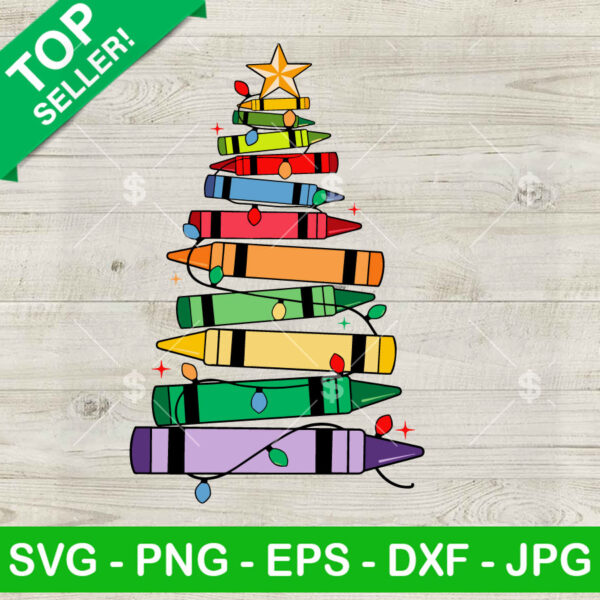 Teacher Crayon Christmas Tree SVG, Crayon Xmas Light SVG, Teacher Christmas Movie SVG Cut Files