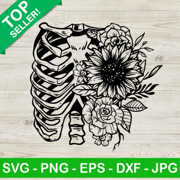 Skeleton Rib Cage Floral SVG, Skeleton Floral SVG, Rib Cage SVG PNG EPS DXF