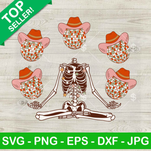 Cowboy Skeleton Disco Ball Namaste Svg