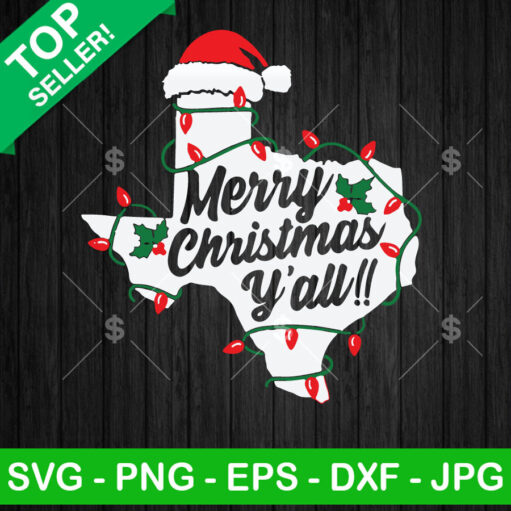 Merry Christmas Y'All Santa Texas State Svg