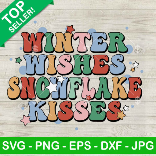 Vintage Winter Wishes Snowflake Kisses Svg