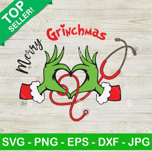 Grinch Nurse Hand Heart Merry Xmas Svg