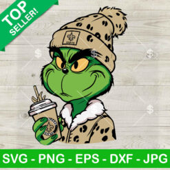 Boujee Grinch New Orleans Saints NFL SVG, Leopard Grinch NFL Team SVG, Grinch Coffee Christmas SVG PNG