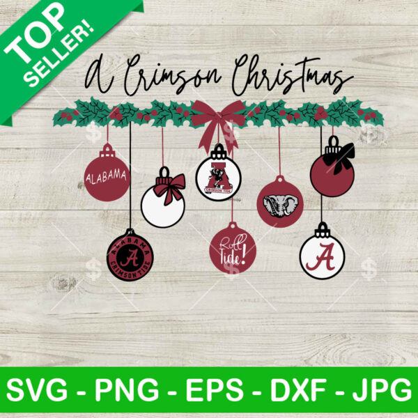 Retro A Crimson Christmas SVG, Alabama Crimson Tide Christmas Ornament SVG, Roll Tide Christmas SVG PNG