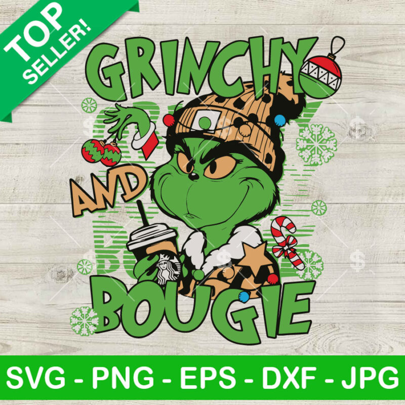 Grinch And Bougie Starbucks Cup Merry Christmas SVG, Leopard Bougie Grinch Coffee SVG, Grinch Ornament SVG PNG DXF EPS