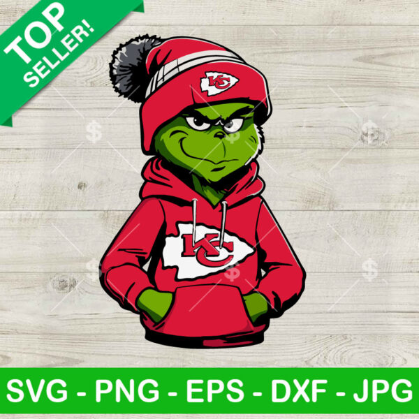 Grinch Wearing Kansas City Chiefs Hoodie PNG