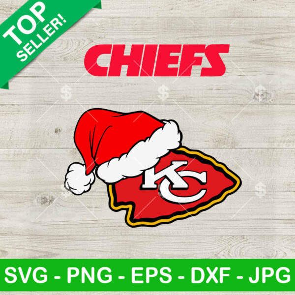 Kansas City Chiefs Santa Hat Logo SVG, KC Chiefs NFL Christmas SVG, KC Chiefs Logo SVG PNG DXF EPS