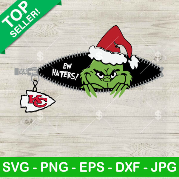 Ew Haters Grinch Christmas KC Chiefs SVG, The Grinch KC Chiefs SVG, Chiefs Grinch Zipper Football SVG PNG