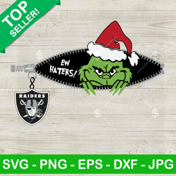 Ew Haters Grinch Christmas Raiders SVG, The Grinch Las Vegas Raiders SVG, Raiders Grinch Zipper Football SVG PNG