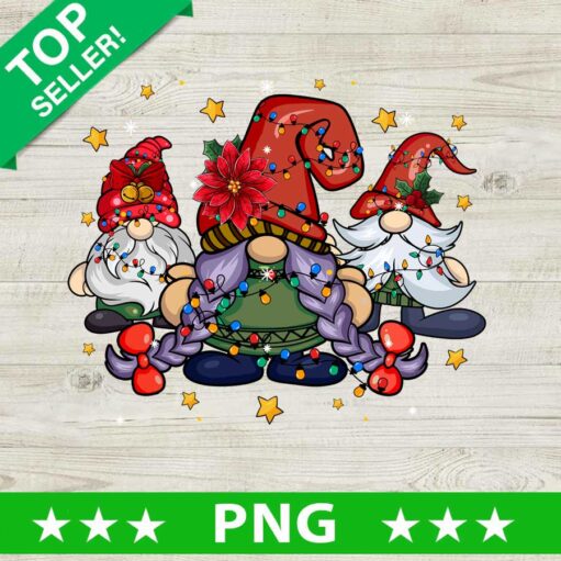 Retro Three Gnomes Merry Christmas PNG