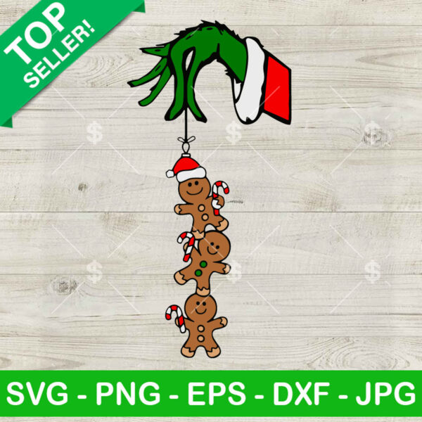 Grinch Hand Holding Christmas Gingerbread SVG