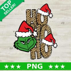 Leopard Ho Ho Ho Grinch Santa Hat PNG, Grinch Face With Santa Hat Sublimation transfer PNG, Grinch Ho Ho Ho Leopard PNG