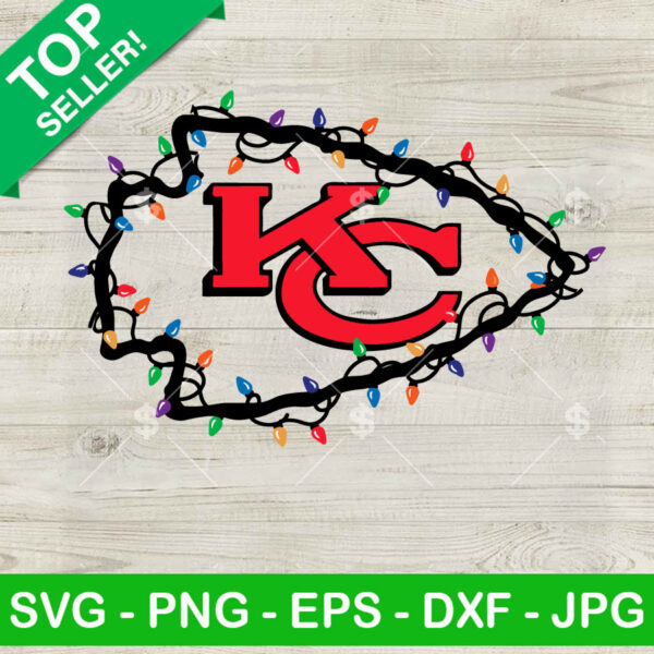 Kansas City Chiefs Christmas Light Logo SVG, KC Chiefs NFL Merry Christmas SVG, NFL Christmas Logo SVG PNG DXF EPS