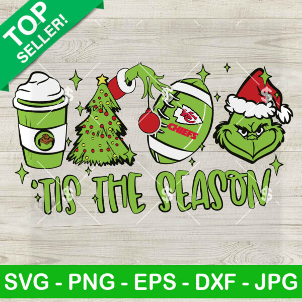 Grinch Tis The Season Coffee KC Chiefs SVG, Kansas City Chiefs Christmas Tree And Coffee SVG, NFL Football SVG PNG
