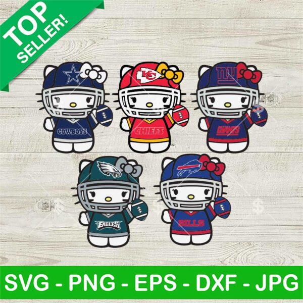 Hello Kitty NFL Football Team SVG, Kitty Dallas Cowboys SVG, Kitty Chiefs SVG, Kitty Eagles SVG, Kitty Buffalo Bills SVG PNG DXF EPS