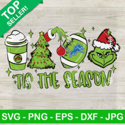 Grinch Tis The Season Coffee Detroit Lions SVG, Detroit Lions Christmas Tree And Coffee SVG, NFL Football SVG PNG