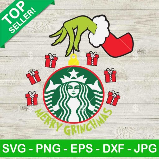 Grinch Hand Holding Starbucks Logo Ornament SVG